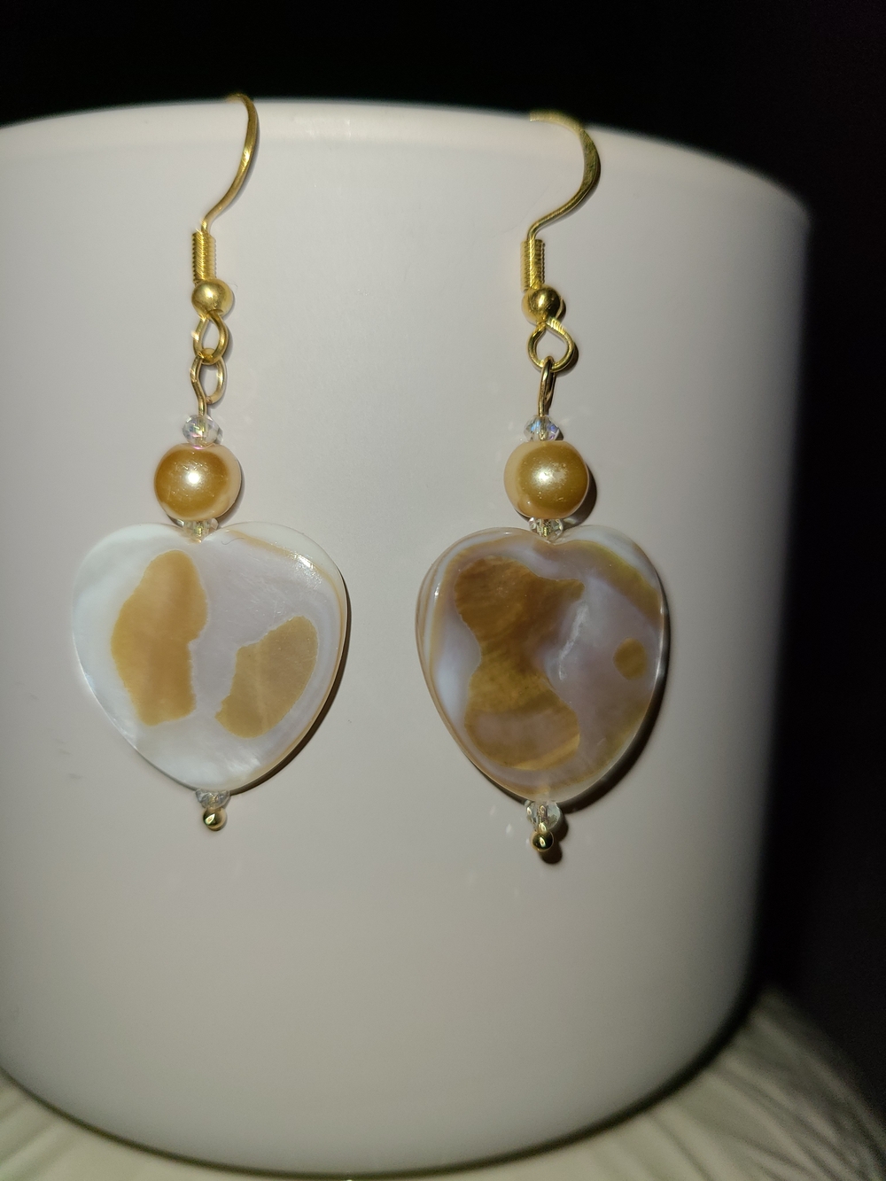 Shell Heart, Glass Pearl & Crystal Drop Earrings